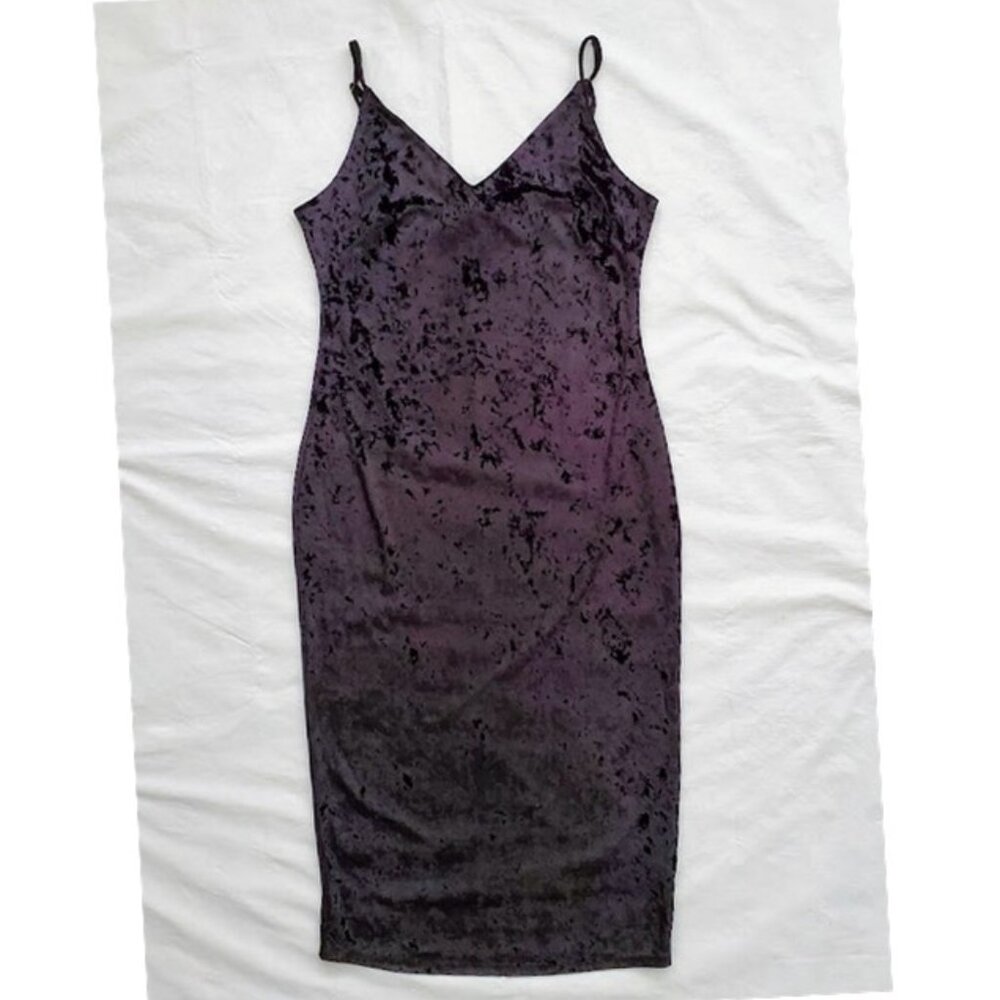 Bawdy Velvet Midi Dress Size L Black Slip Dress Cocktail Evening Party Lined - Picture 3 of 10